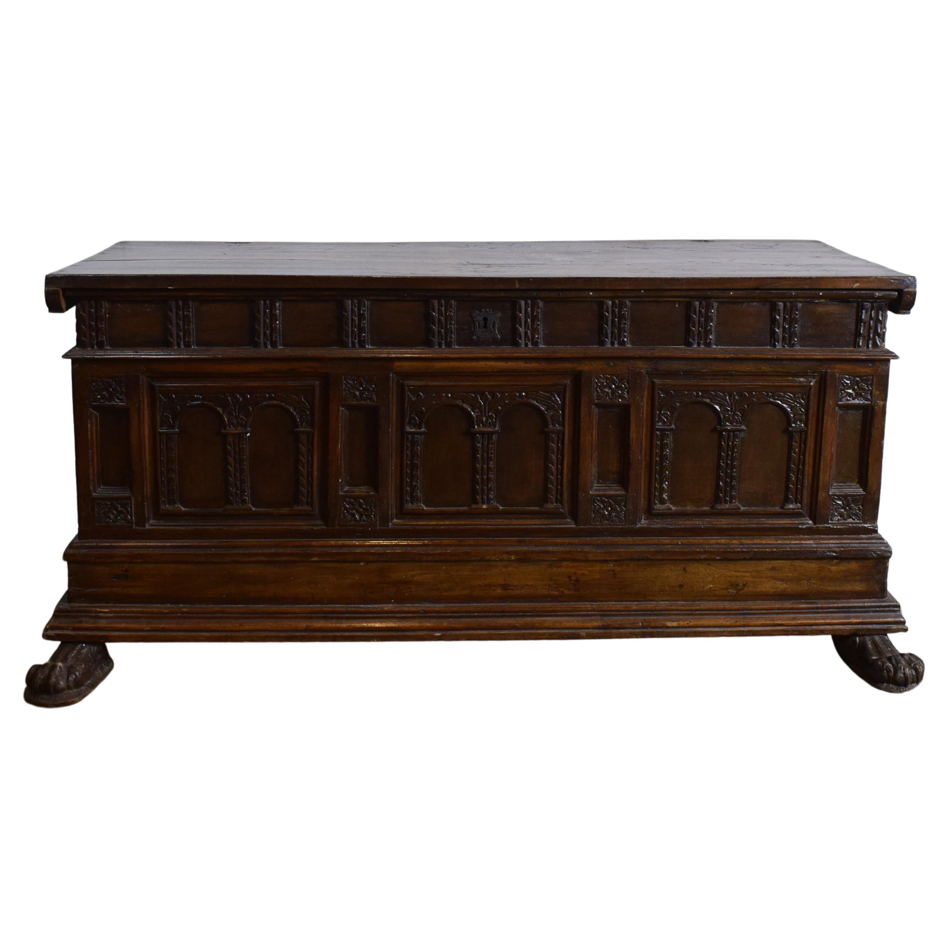 18th Century Spanish Carved Walnut Coffer For Sale