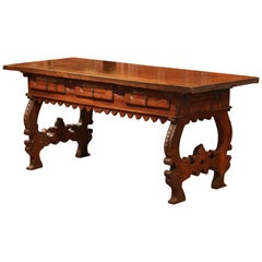 Antique 18th Century Spanish Carved Walnut Console Table with Secret Drawers
