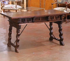 18th Century Spanish Carved Walnut Desk with Single Plank Top and Three Drawers