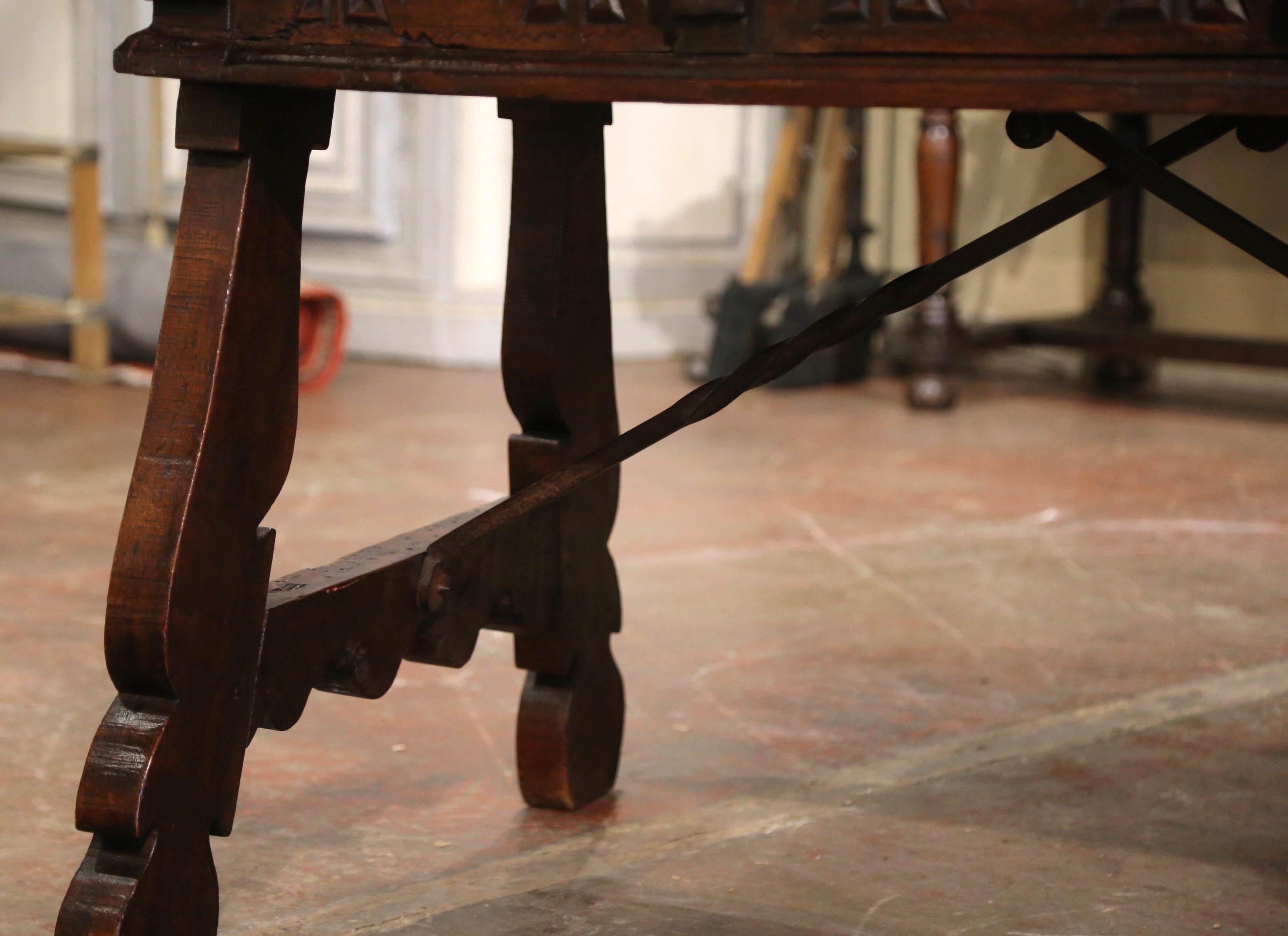 18th Century Spanish Carved Walnut Desk Writing Table with Iron Stretcher 6