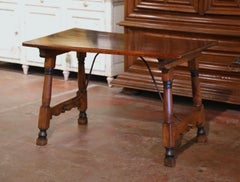 18th Century Spanish Carved Walnut Desk Writing Table with Iron Stretcher