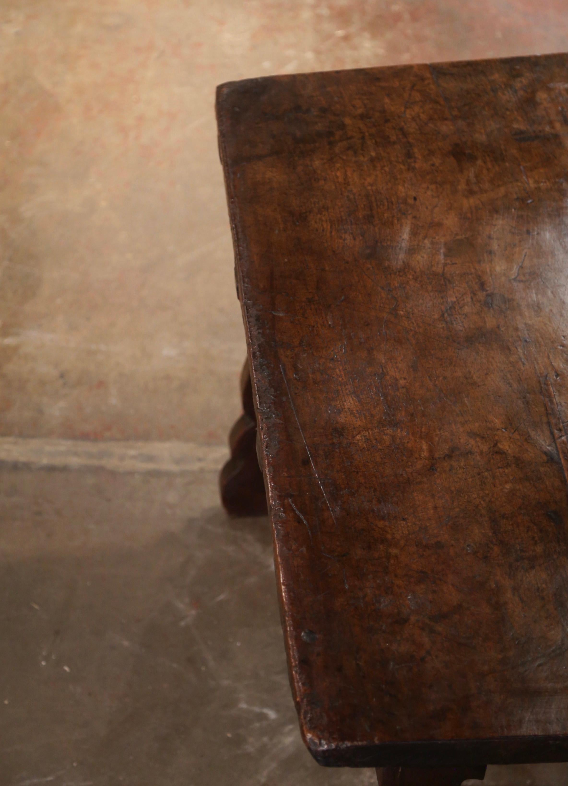 Louis XIII 18th Century Spanish Carved Walnut Desk Writing Table with Iron Stretcher
