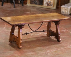 18th Century Spanish Carved Walnut Single Plank Coffee Table with Iron Stretcher