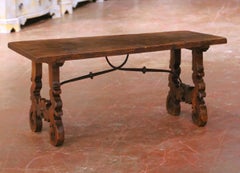 18th Century Spanish Carved Walnut Single-Plank Coffee Table with Iron Stretcher