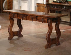 18th Century Spanish Carved Walnut Single Plank Top Four-Drawer Console Table