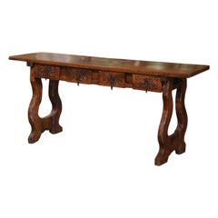 18th Century Spanish Carved Walnut Single Plank Top Four-Drawer Console Table