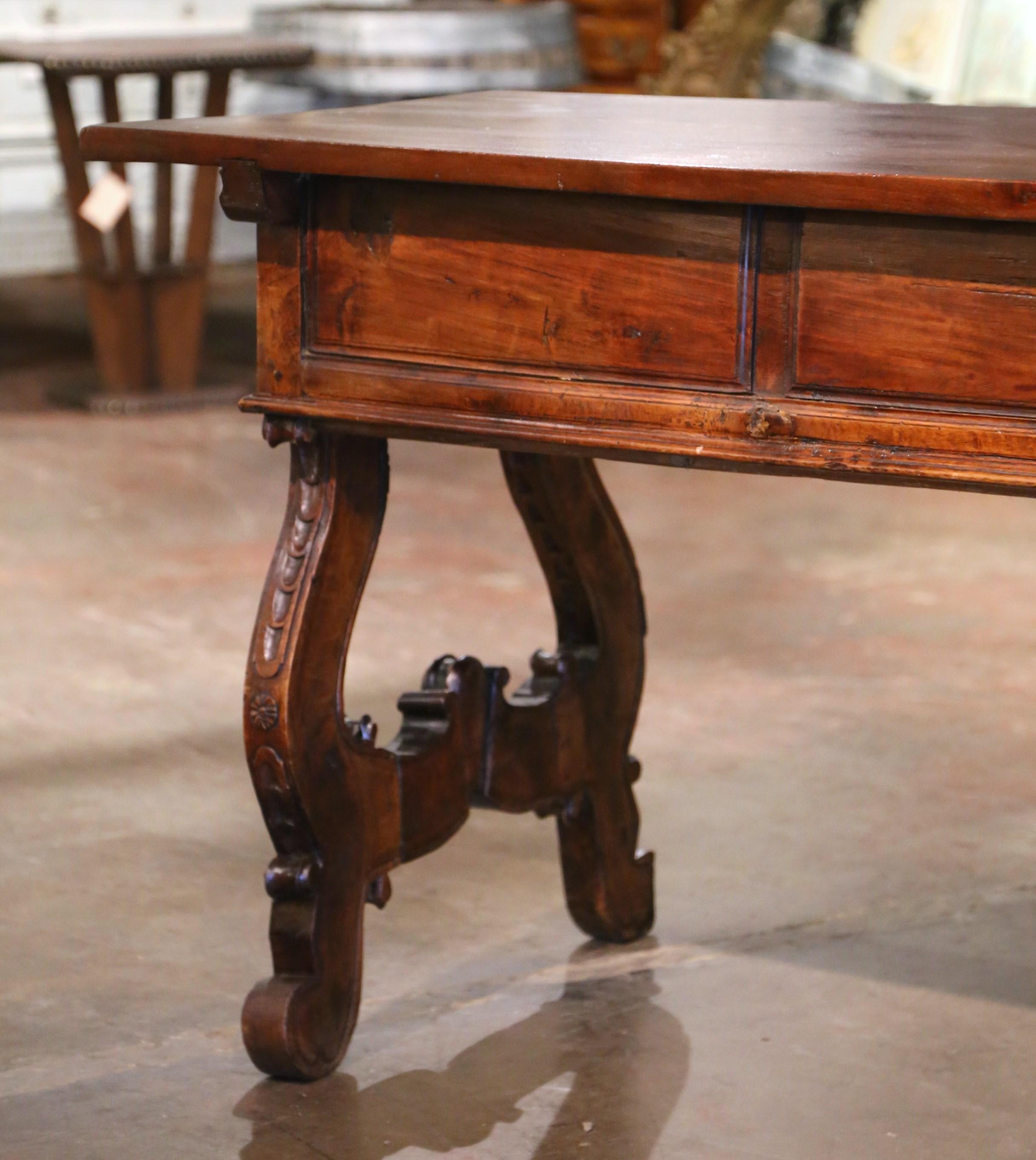 18th Century Spanish Carved Walnut Single Plank Top Three-Drawer Console Table For Sale 11