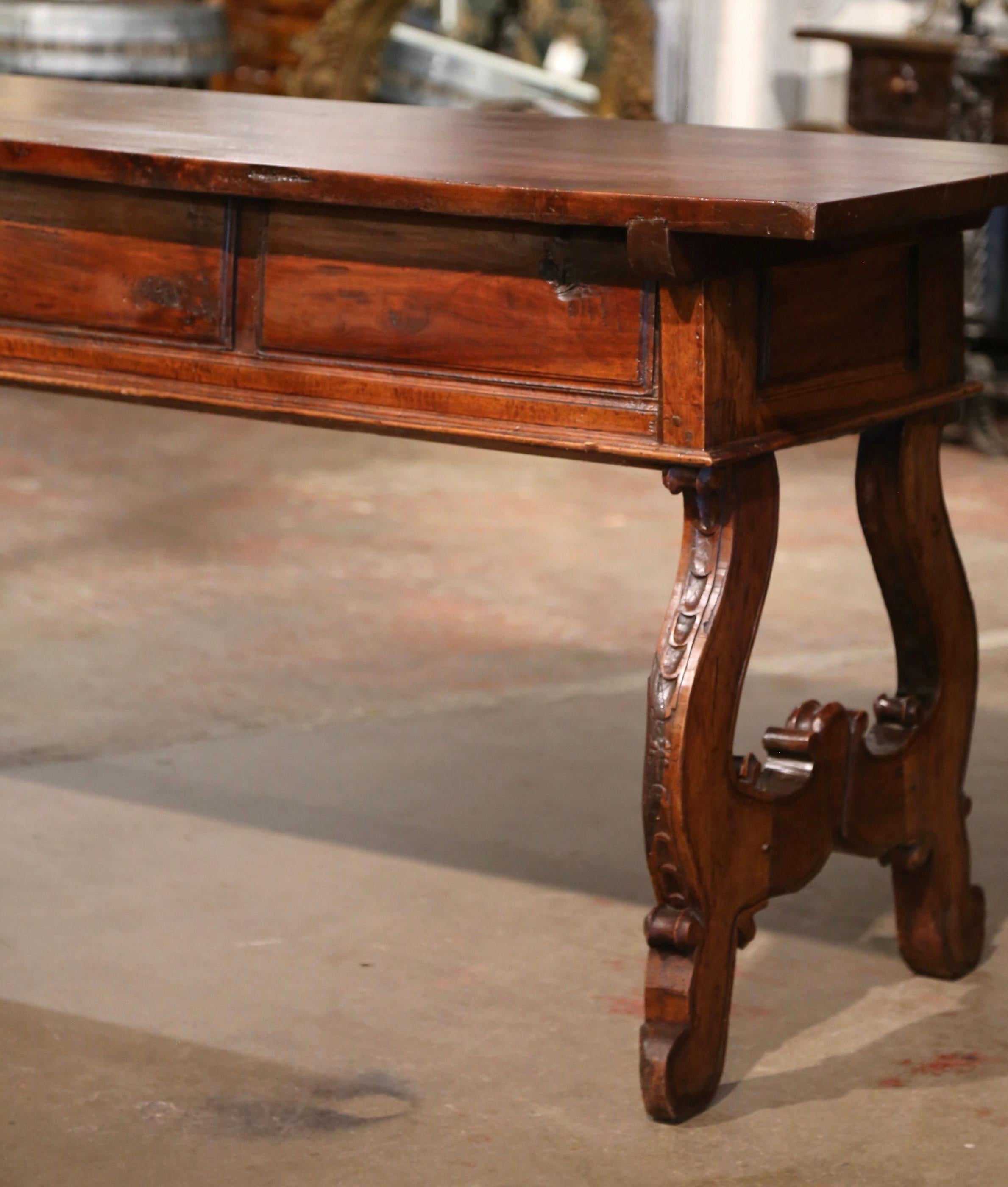 18th Century Spanish Carved Walnut Single Plank Top Three-Drawer Console Table For Sale 12