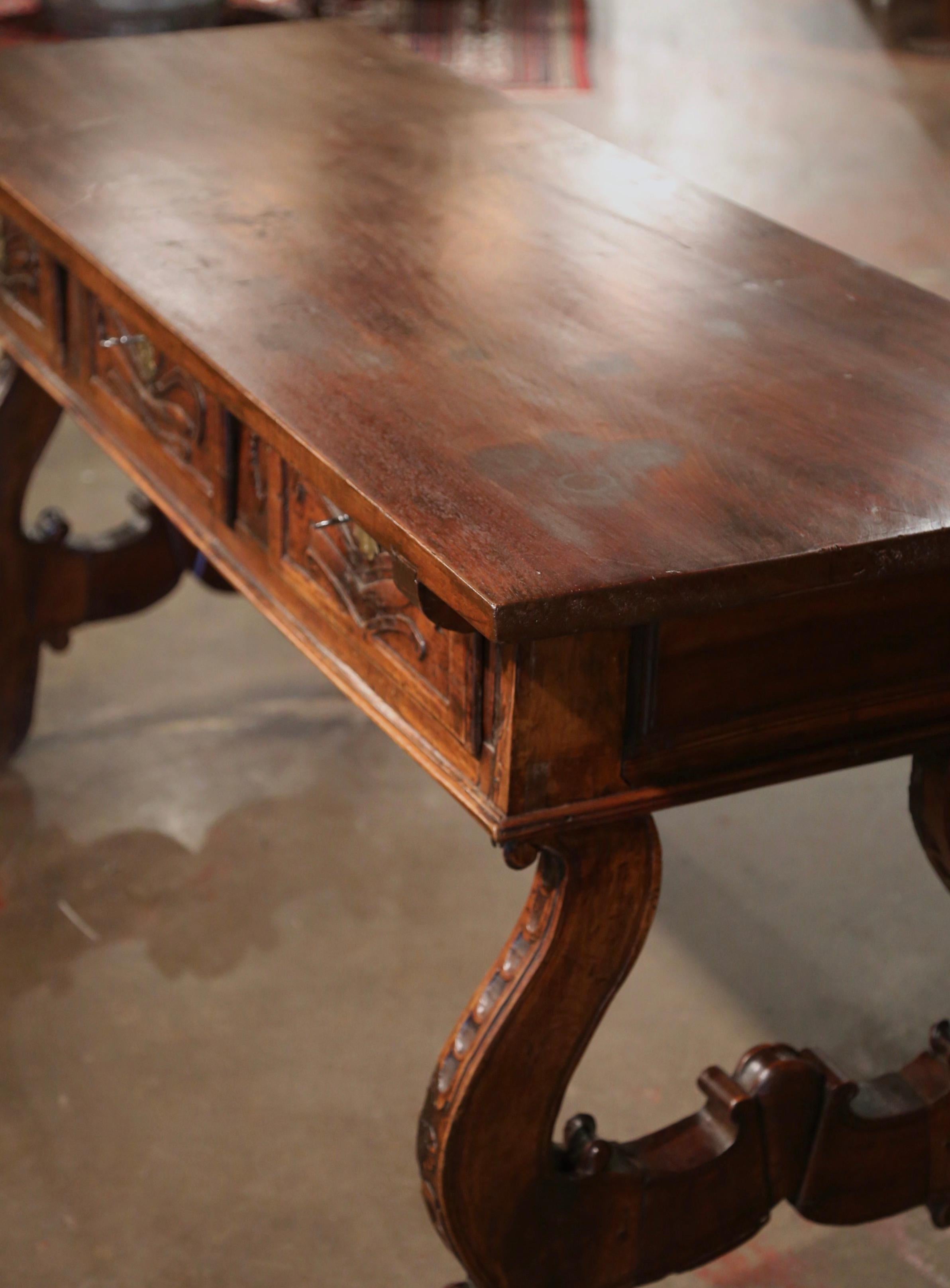 18th Century Spanish Carved Walnut Single Plank Top Three-Drawer Console Table For Sale 2