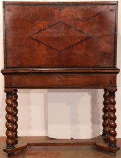 18th Century, Spanish, Carved Walnut Two-Piece Bargueno Cabinet and Base