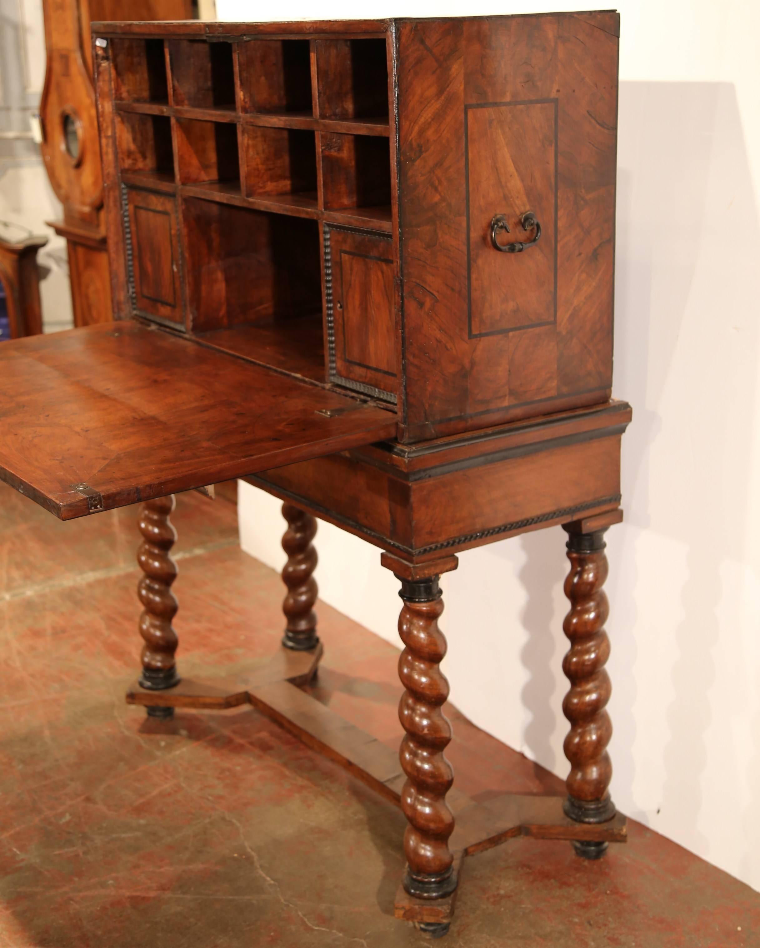18th Century, Spanish, Carved Walnut Two-Piece Bargueno Cabinet and Base In Excellent Condition In Dallas, TX