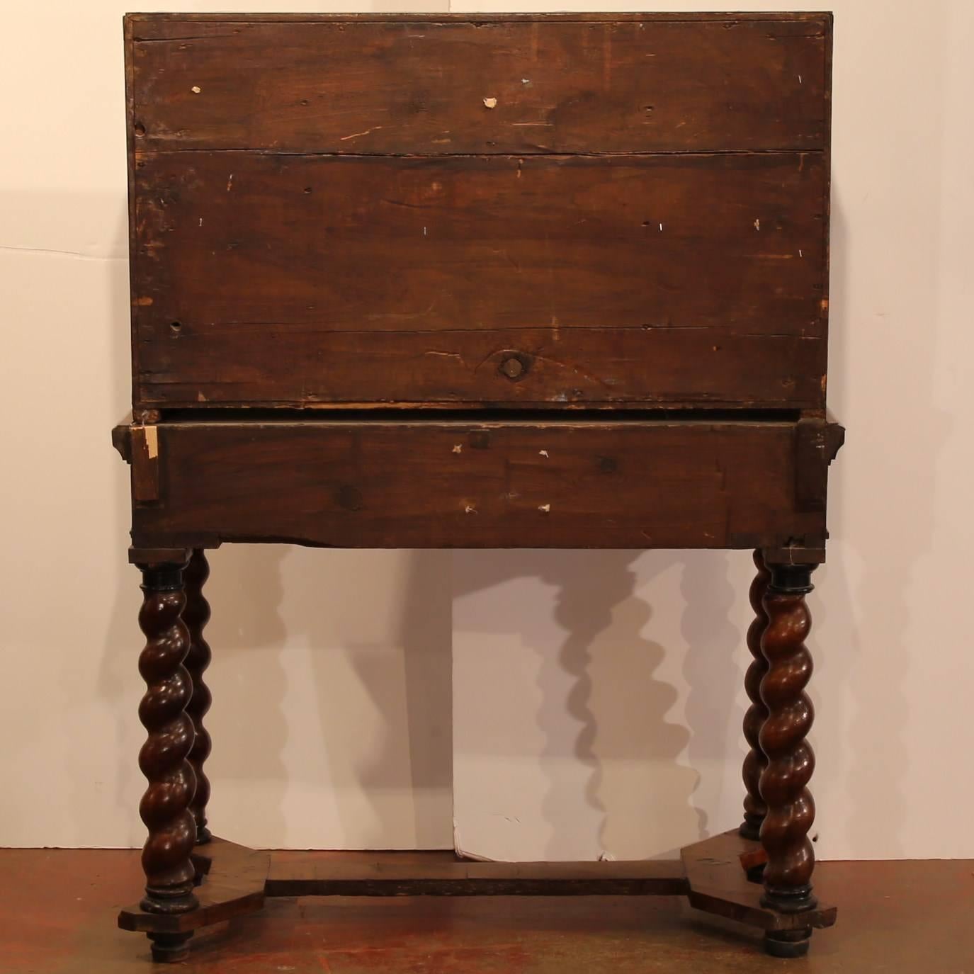 18th Century, Spanish, Carved Walnut Two-Piece Bargueno Cabinet and Base 3