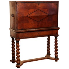 18th Century, Spanish, Carved Walnut Two-Piece Bargueno Cabinet and Base