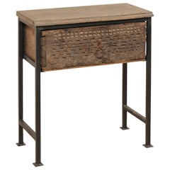 18th Century Spanish Carved Wood Single Drawer Side Table on Custom Iron Base