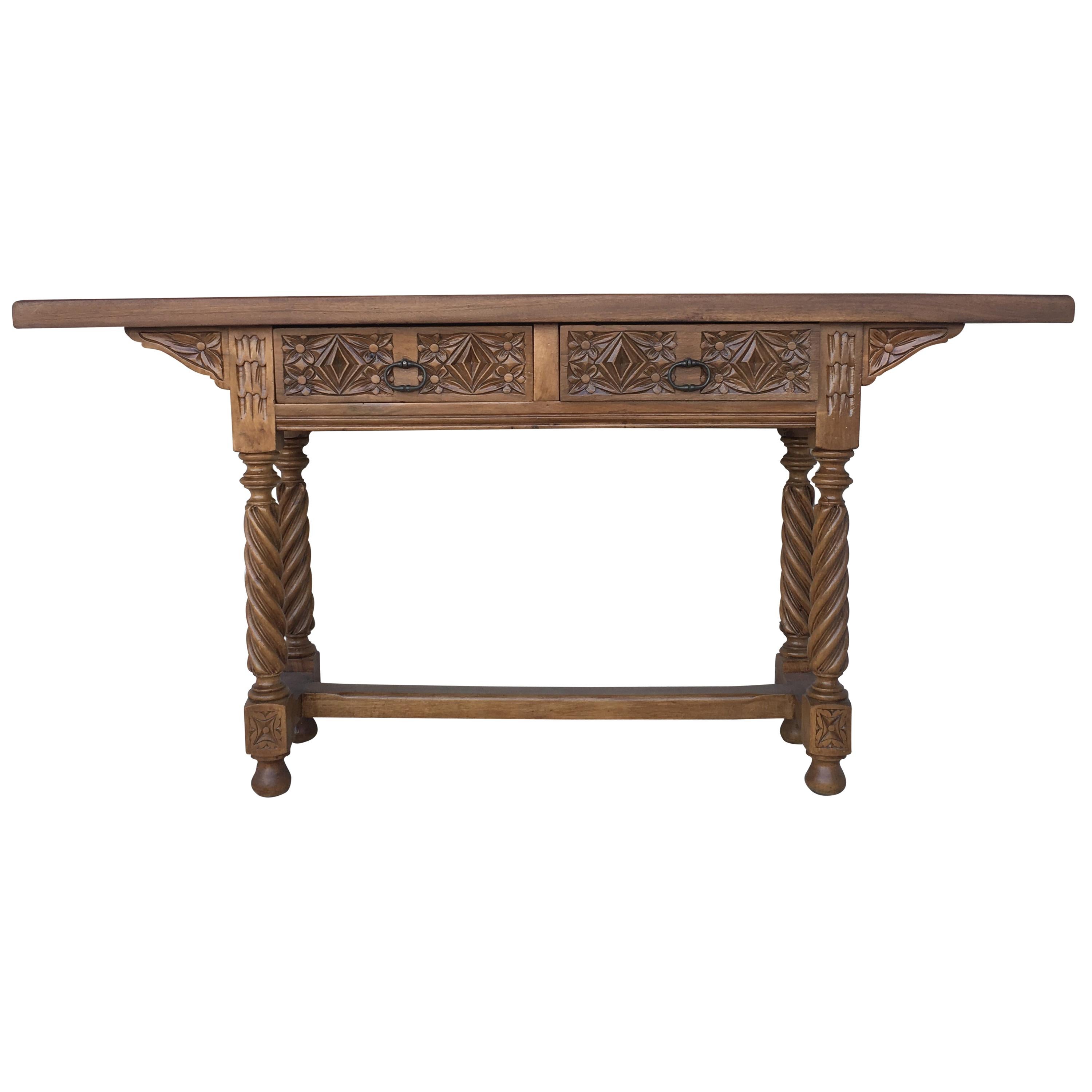 18th Century Spanish Catalan Carved Console Table with Two Drawers