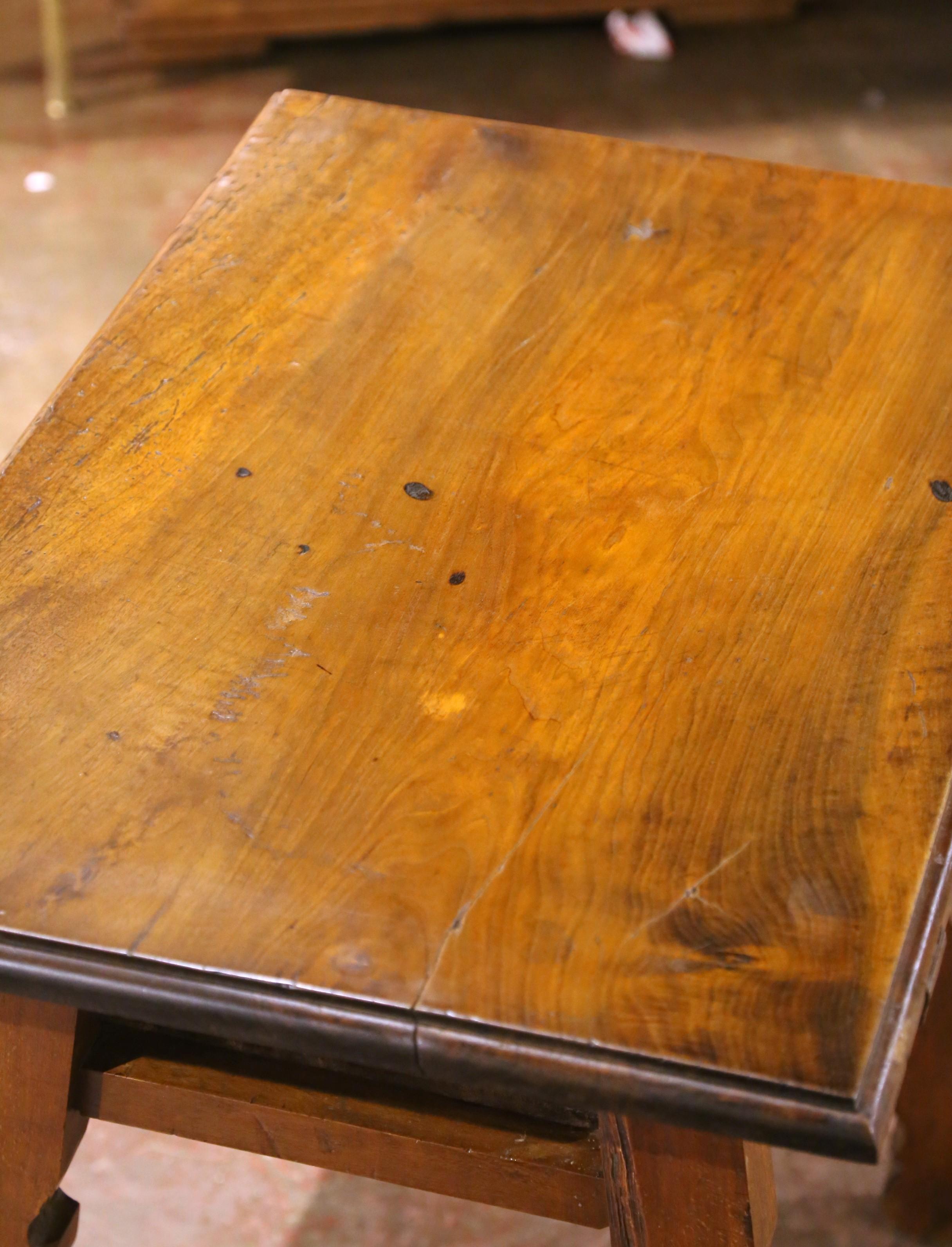 Hand-Carved 18th Century Spanish Catalan Carved Walnut Side Table with Drawer and Stretcher For Sale