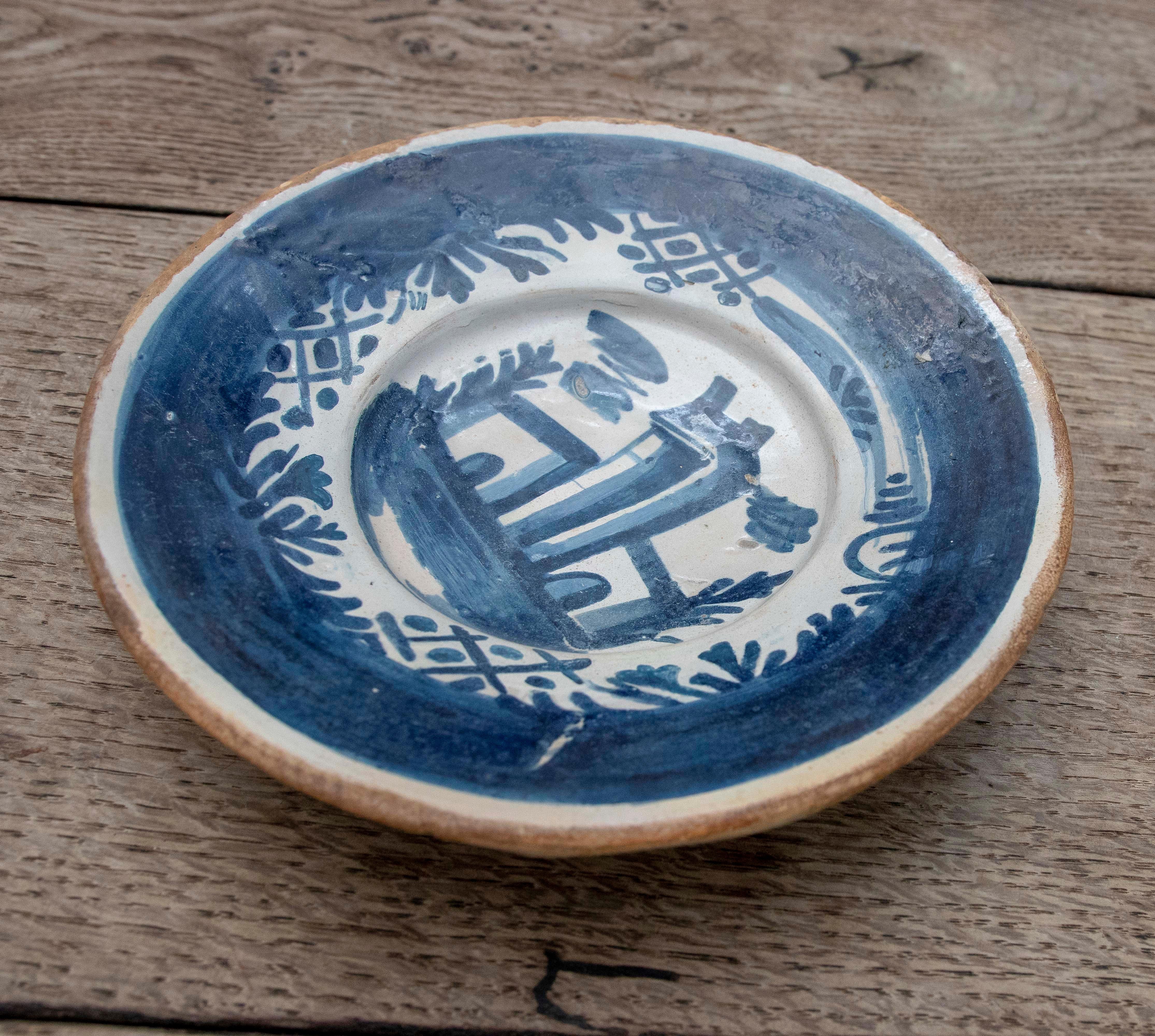 Glazed 18th Century Spanish Ceramic Plate with Architectural Scene For Sale