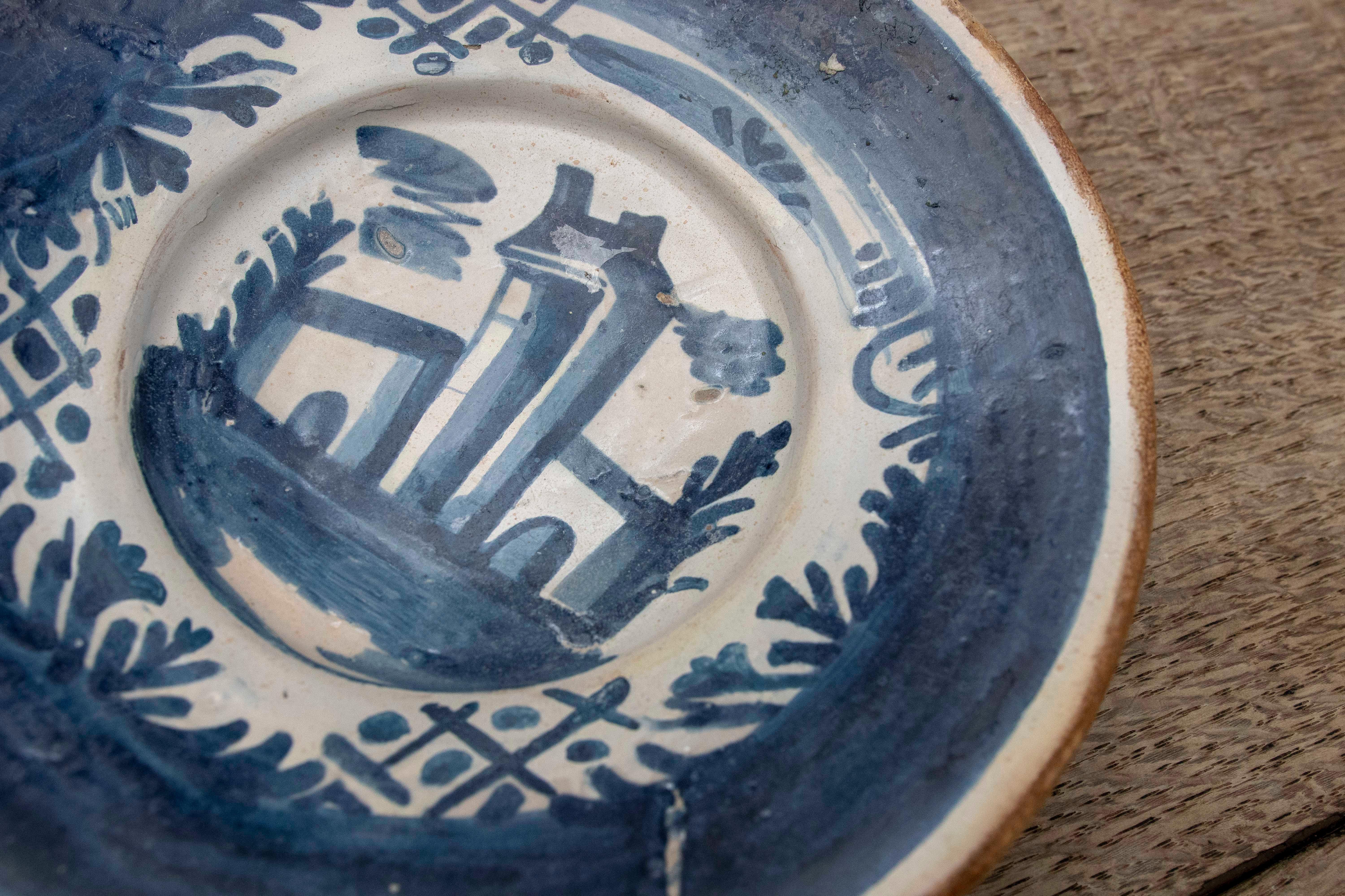 18th Century and Earlier 18th Century Spanish Ceramic Plate with Architectural Scene For Sale