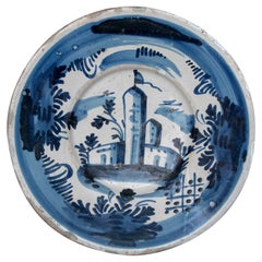 18th Century Spanish Ceramic Plate with Architectural Scene