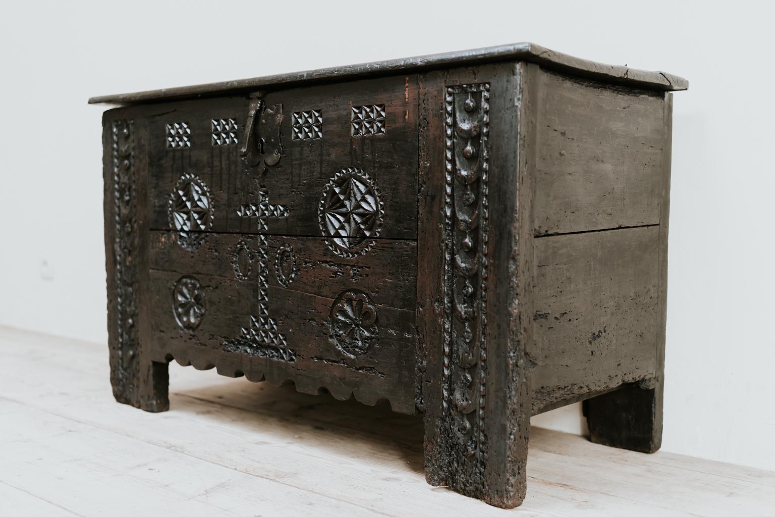 18th Century Spanish Chest In Distressed Condition In Brecht, BE
