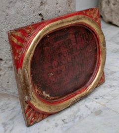 18th Century Spanish Church Painted Wooden Relief Framed Inscription