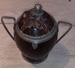 18th Century Spanish Coconut Husk Jar with Silver Fittings