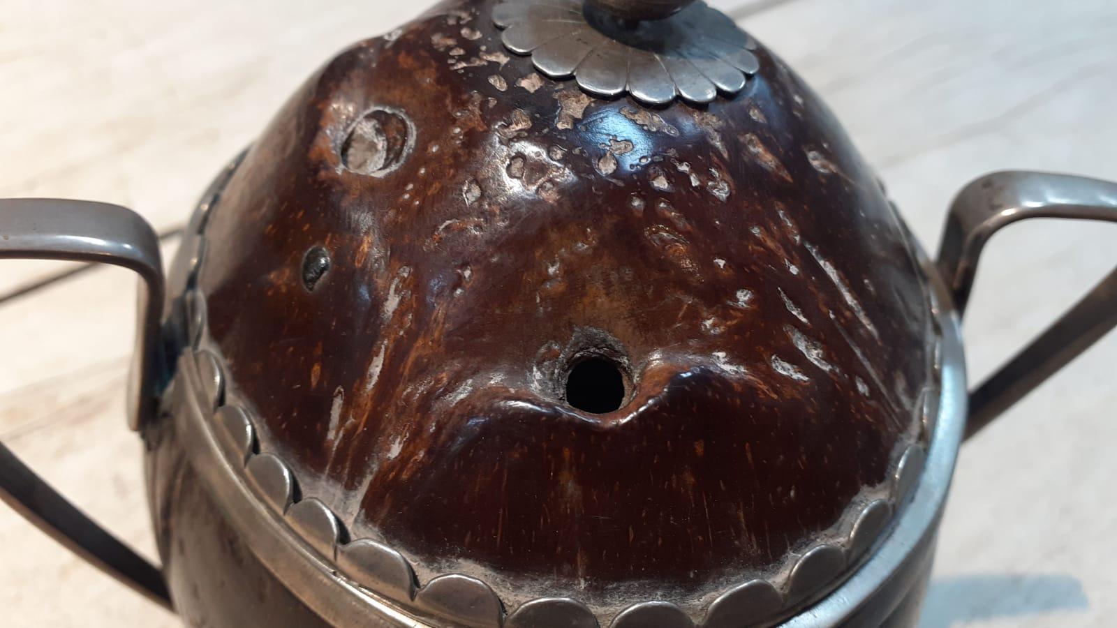 18th Century Spanish Coconut Husk Jar with Silver Fittings For Sale 3