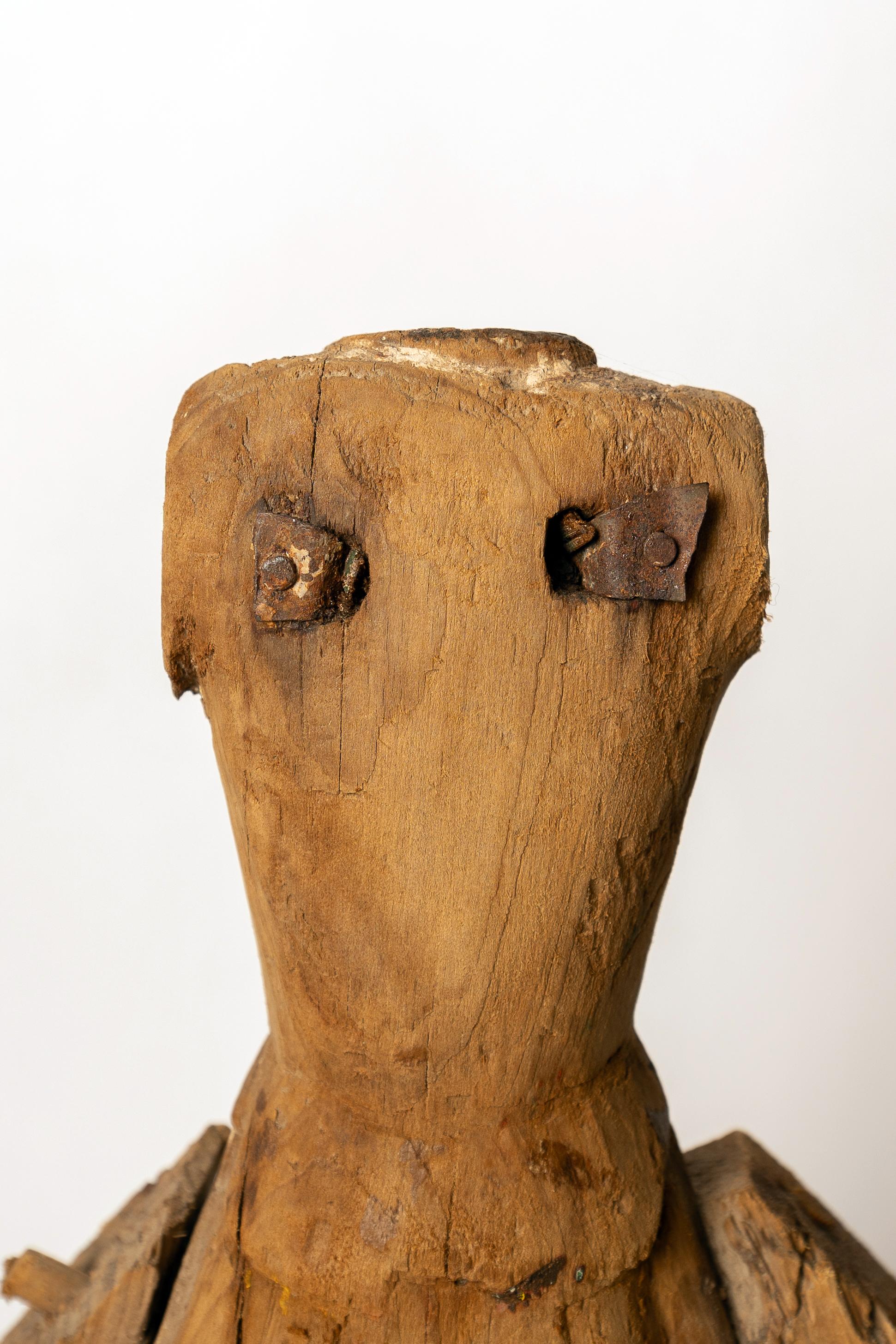 Wood 18th Century Spanish Colonial Archangel in carved sabino wood. For Sale
