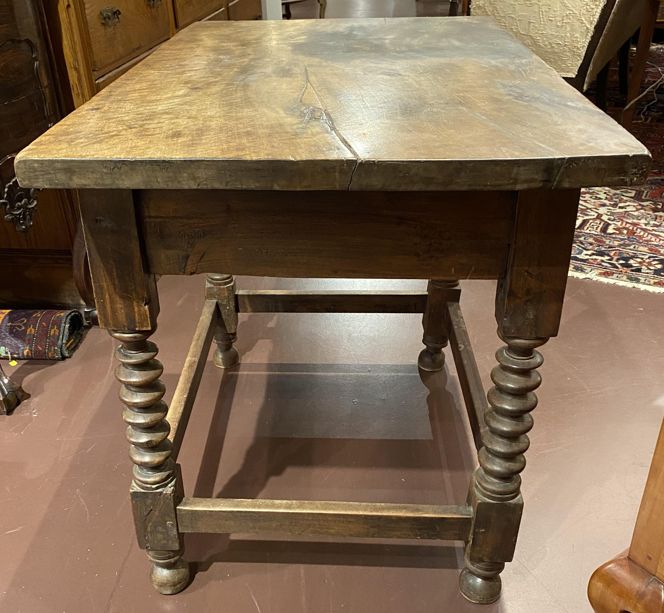 18th Century and Earlier 18th Century Spanish Colonial Baroque Walnut Two Drawer Table For Sale