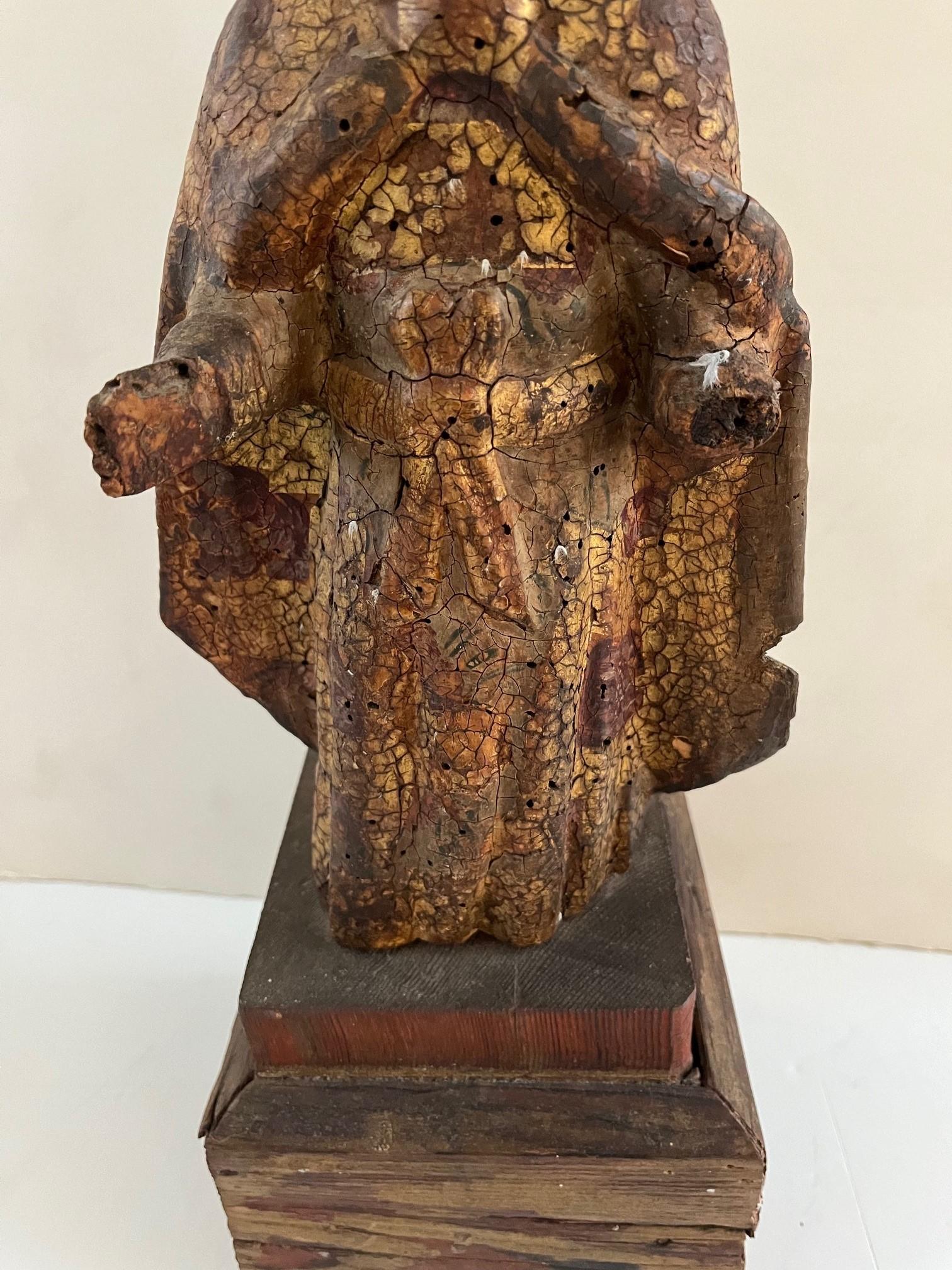 18th Century Spanish Colonial Carved Figure of a Bishop For Sale 7