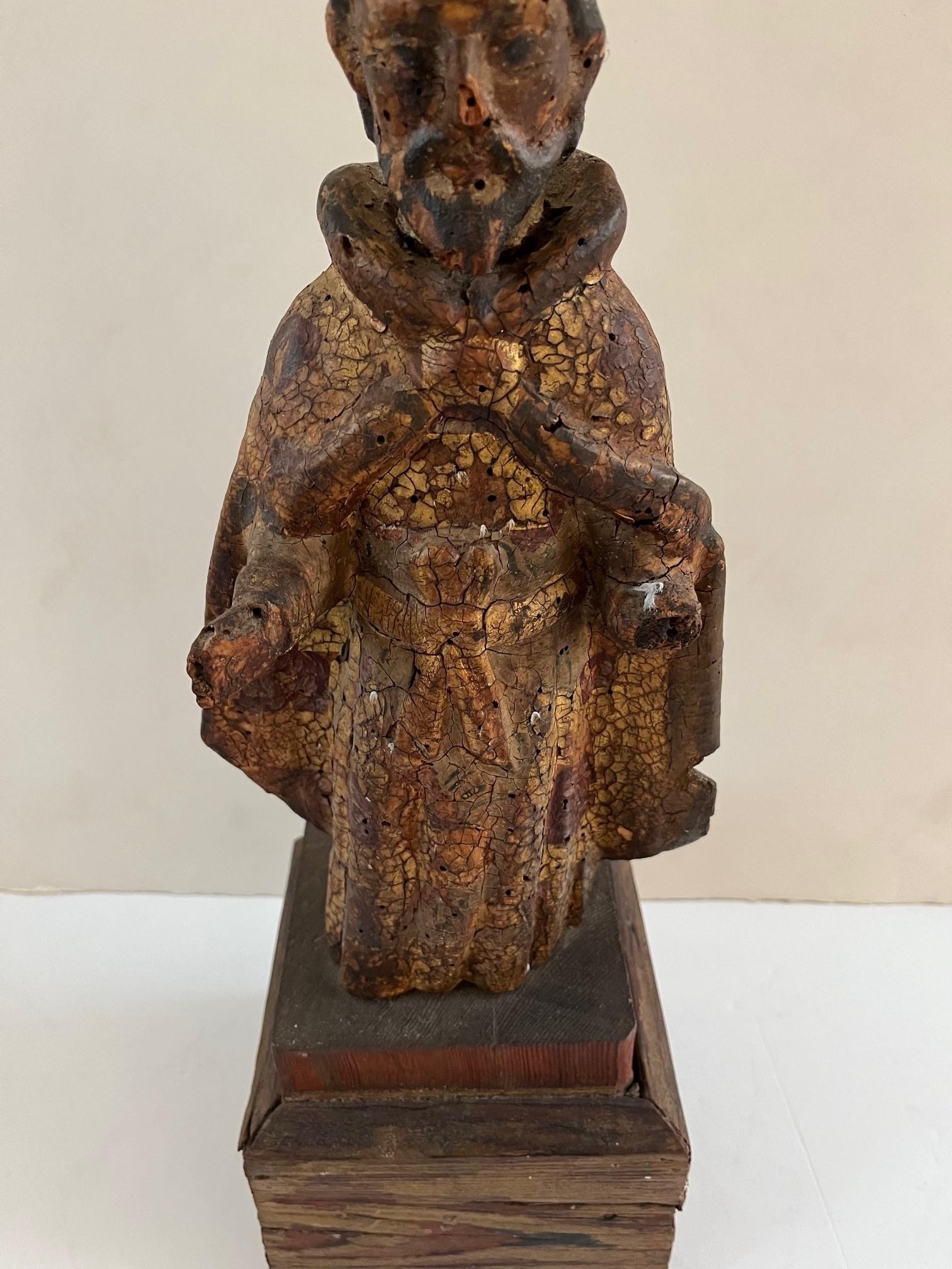 Gold 18th Century Spanish Colonial Carved Figure of a Bishop For Sale