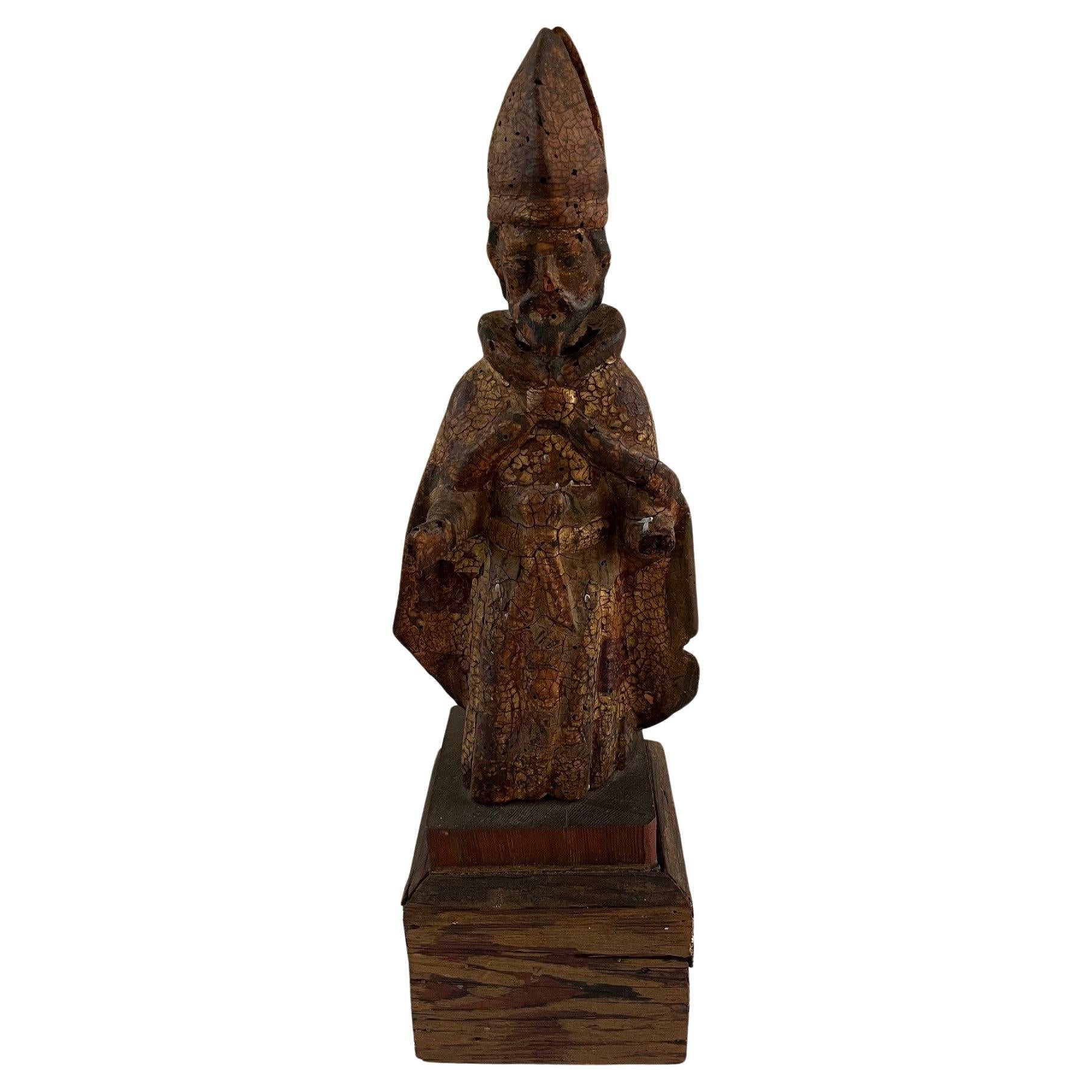 18th Century Spanish Colonial Carved Figure of a Bishop For Sale