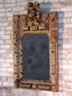 18th Century Spanish Colonial Carved, Painted and Gilt Mirror