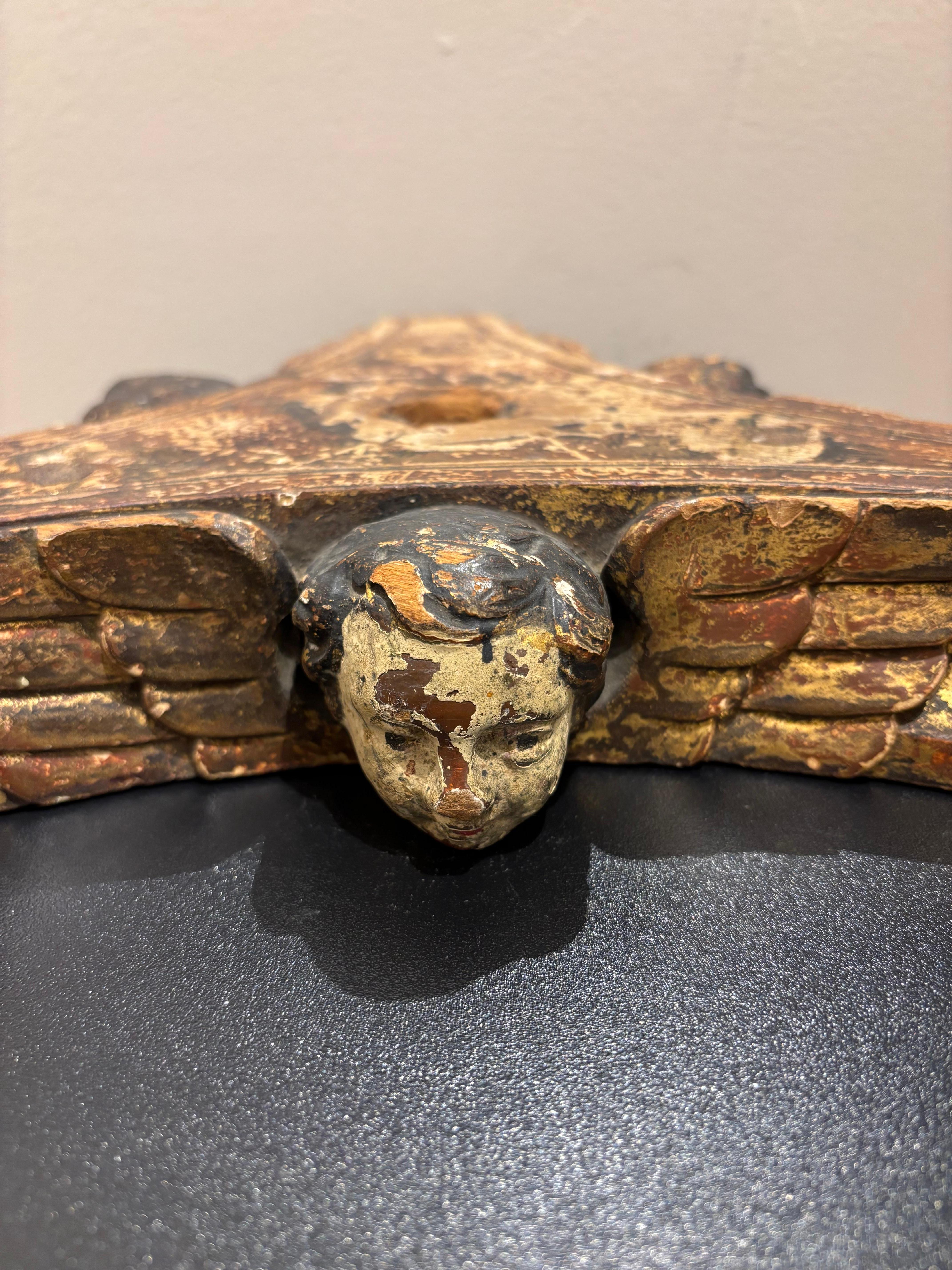 18th Century Spanish Colonial Craved Gilt Wood Winged Cherub Base For Sale 8