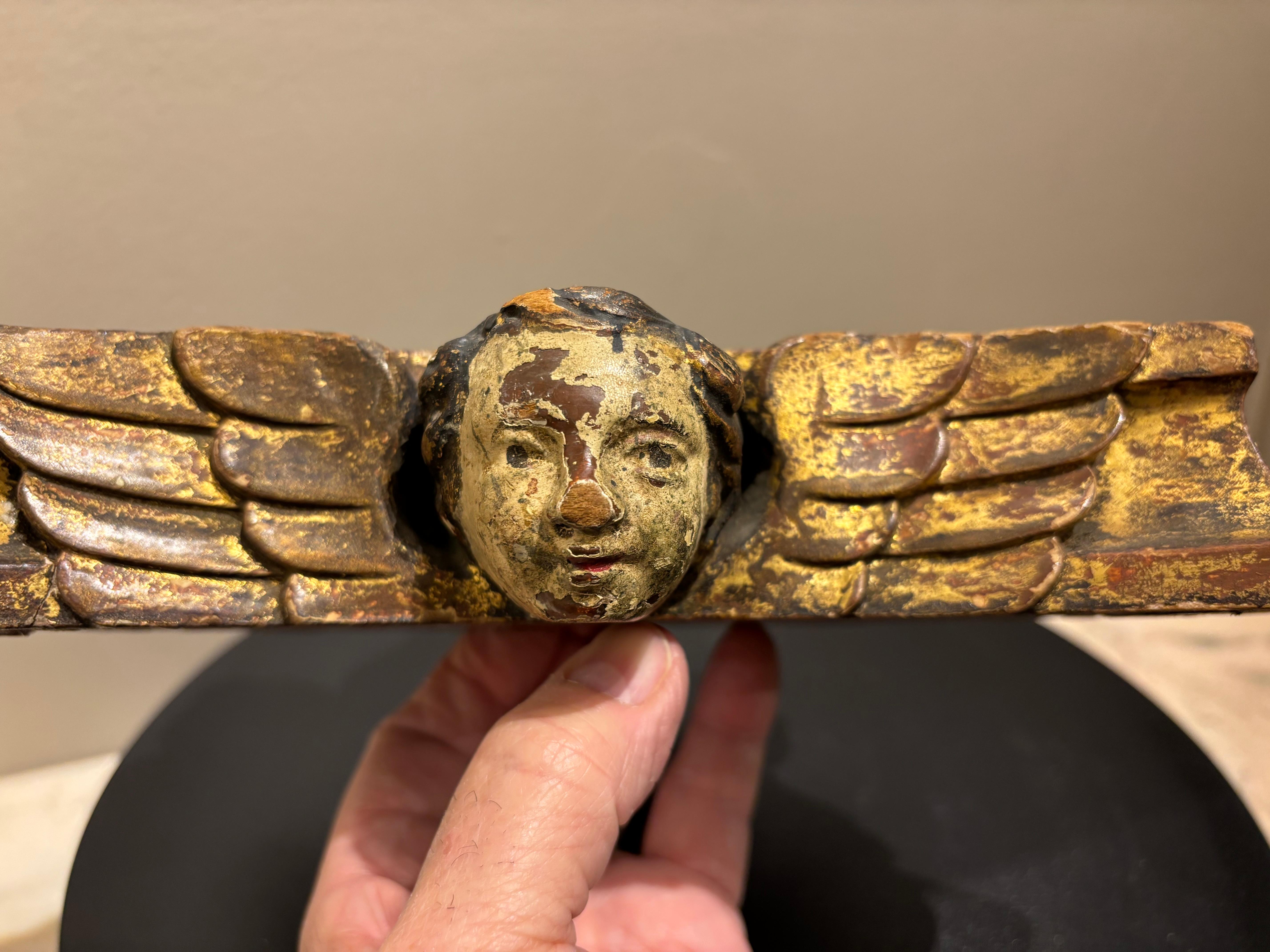 18th Century and Earlier 18th Century Spanish Colonial Craved Gilt Wood Winged Cherub Base For Sale
