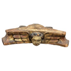 18th Century Spanish Colonial Craved Gilt Wood Winged Cherub Base
