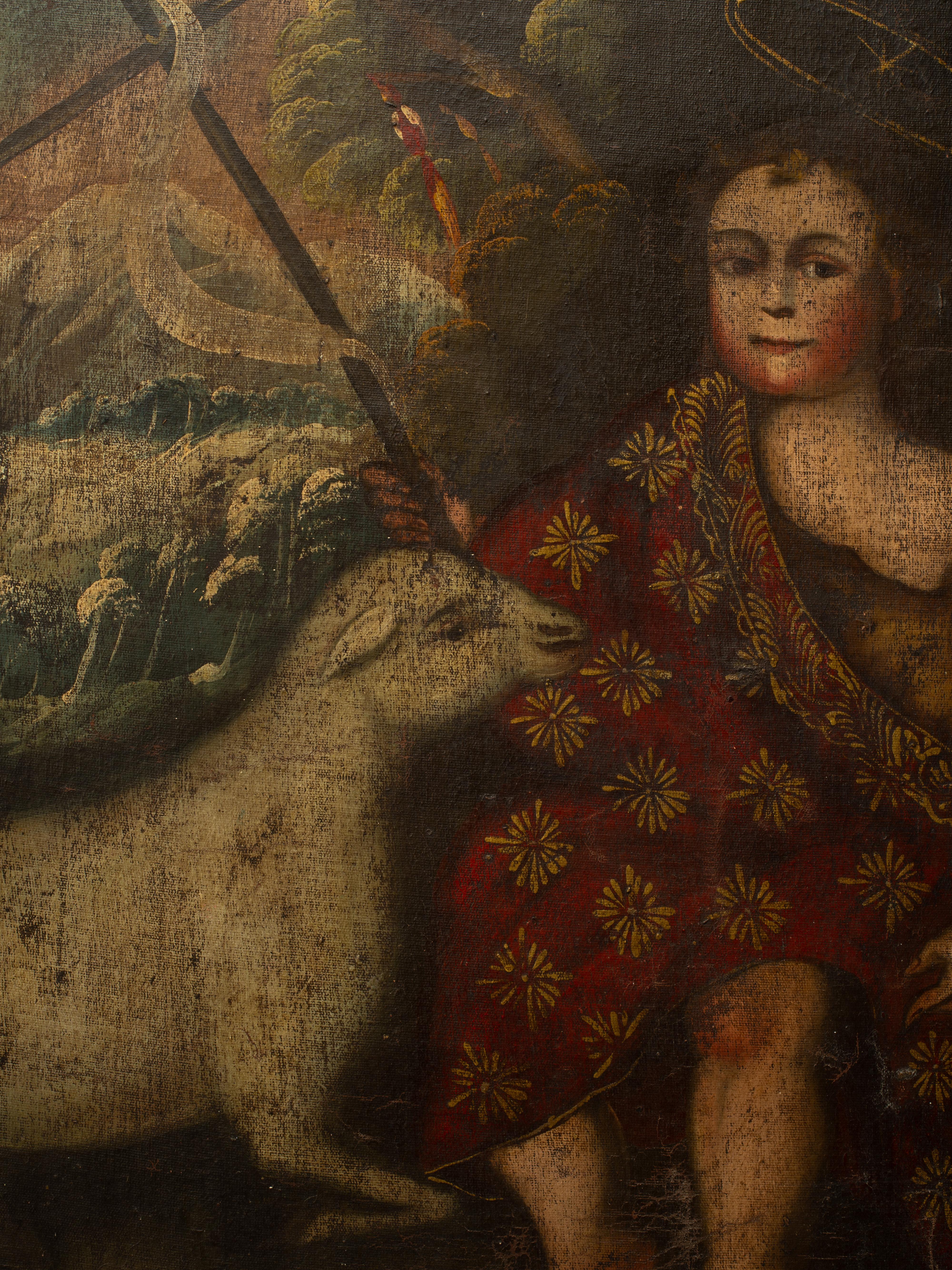 18th Century Spanish Colonial Cusco School Painting of Saint John The Baptist (Barock) im Angebot