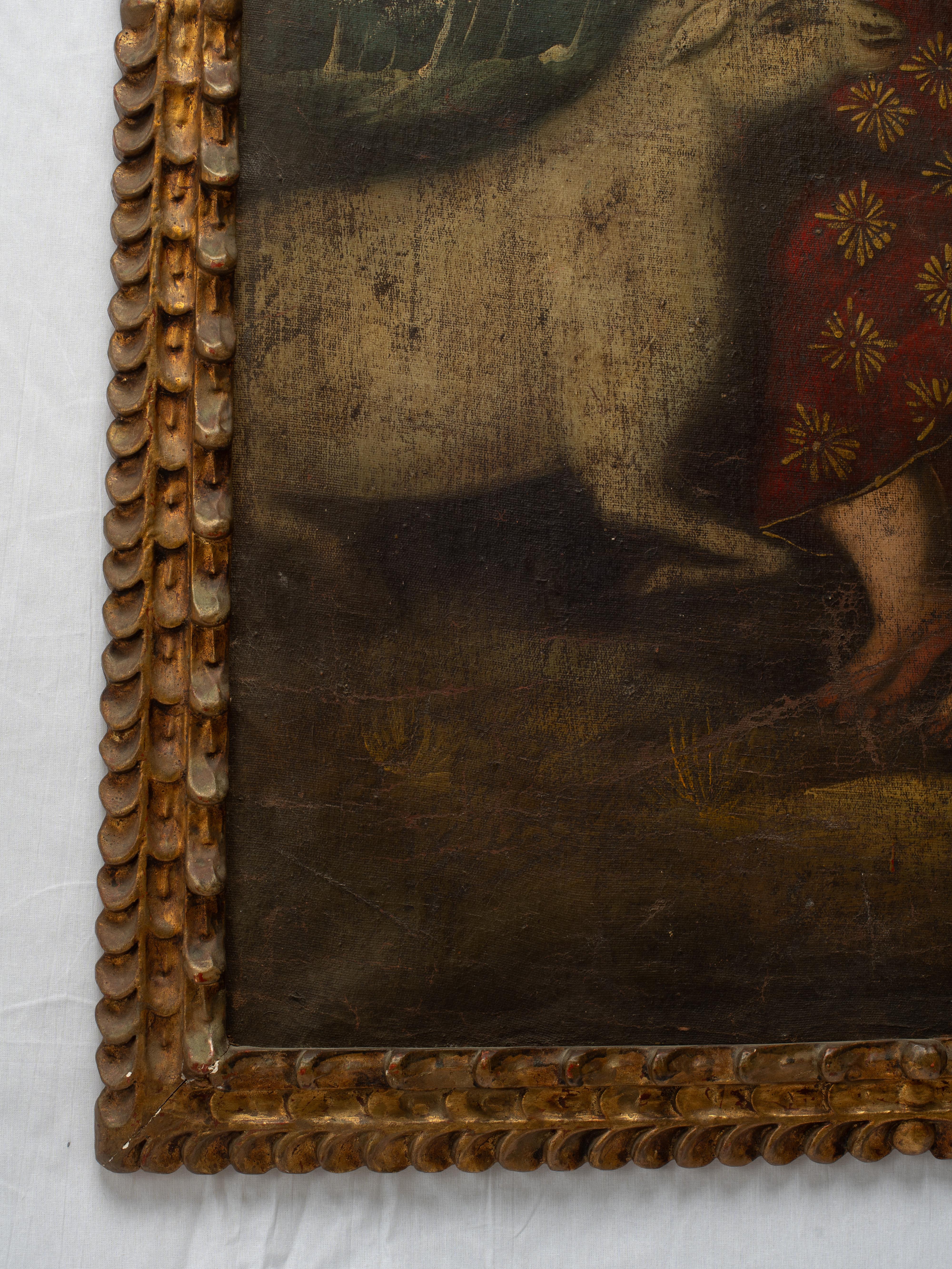 18th Century Spanish Colonial Cusco School Painting of Saint John The Baptist (Gemalt) im Angebot