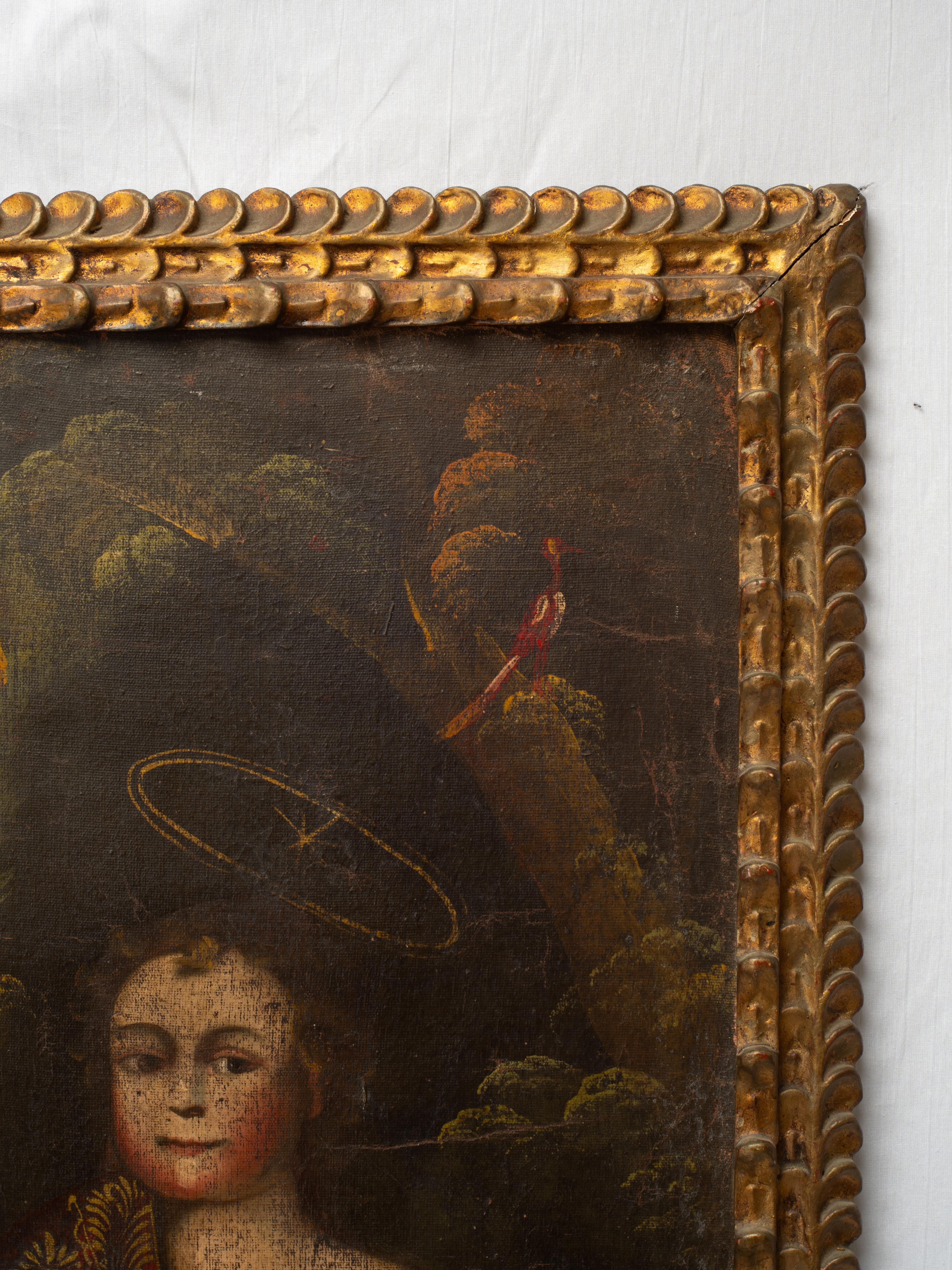 18th Century Spanish Colonial Cusco School Painting of Saint John The Baptist im Zustand „Relativ gut“ im Angebot in Fort Collins, CO