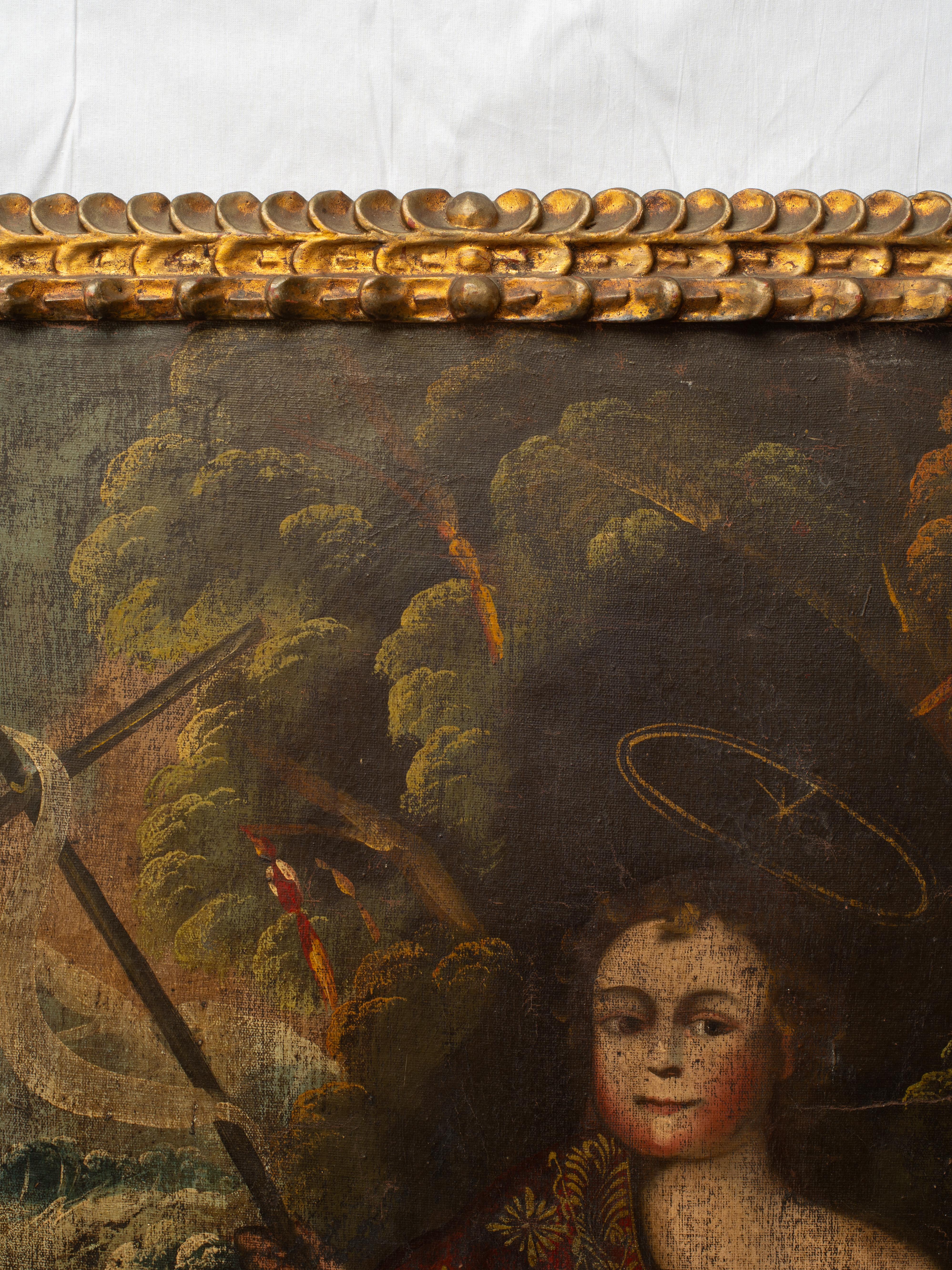 18th Century Spanish Colonial Cusco School Painting of Saint John The Baptist (Leinwand) im Angebot