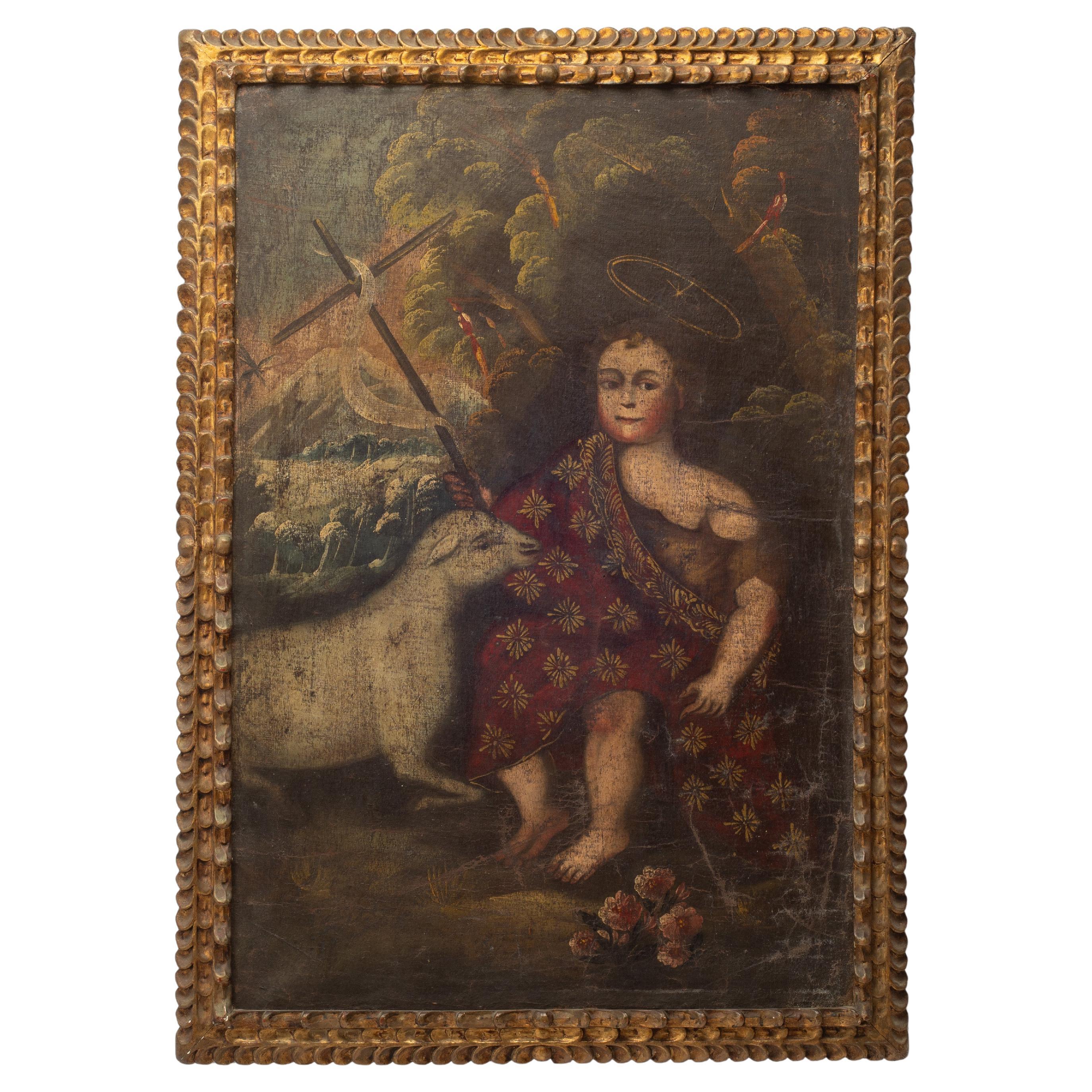 18th Century Spanish Colonial Cusco School Painting of Saint John The Baptist