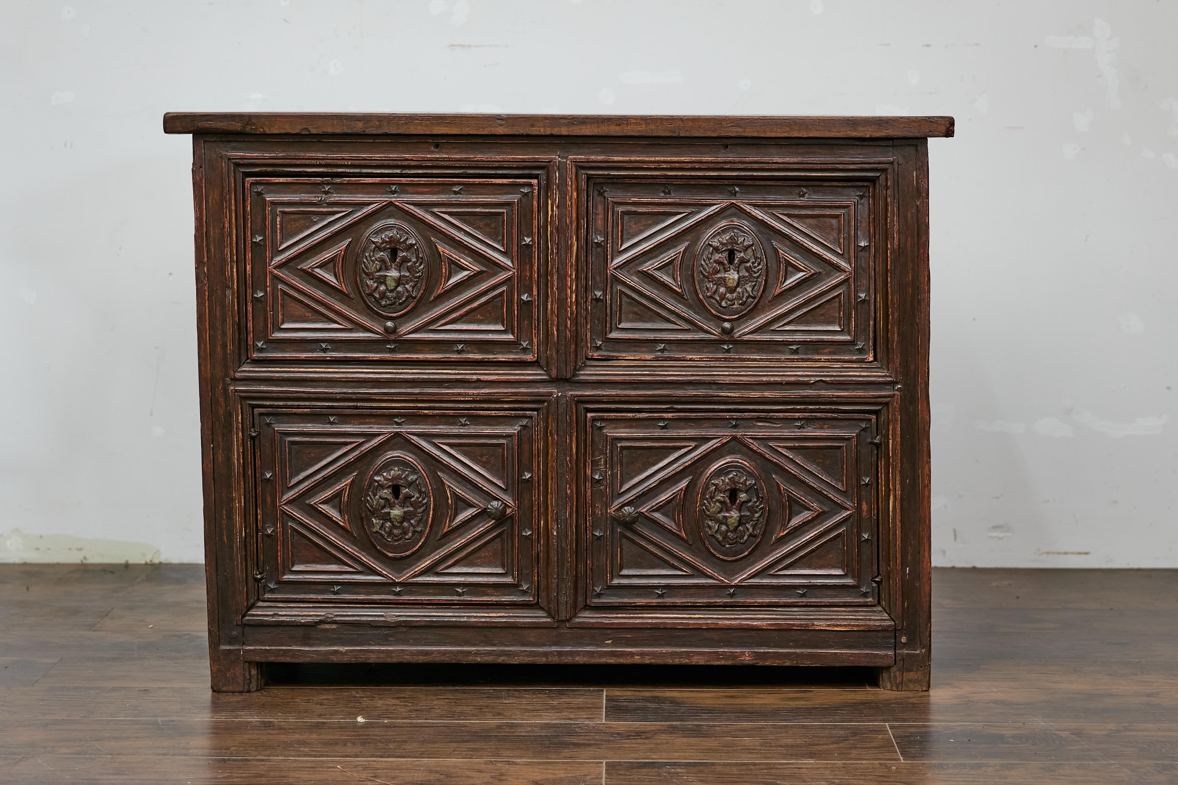 18th Century Spanish Colonial Geometric Front Sideboard with Drawers and Doors 8