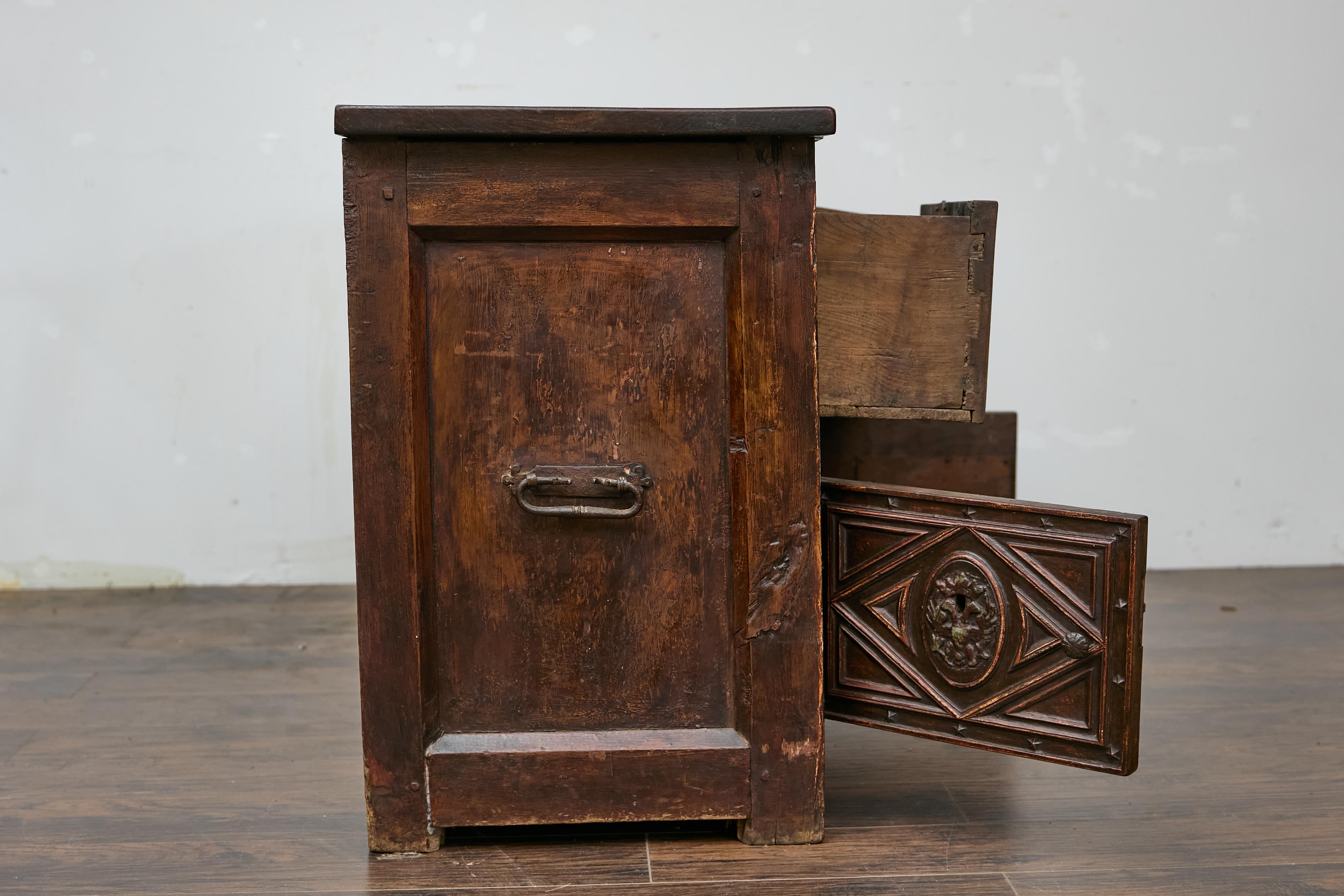 Iron 18th Century Spanish Colonial Geometric Front Sideboard with Drawers and Doors