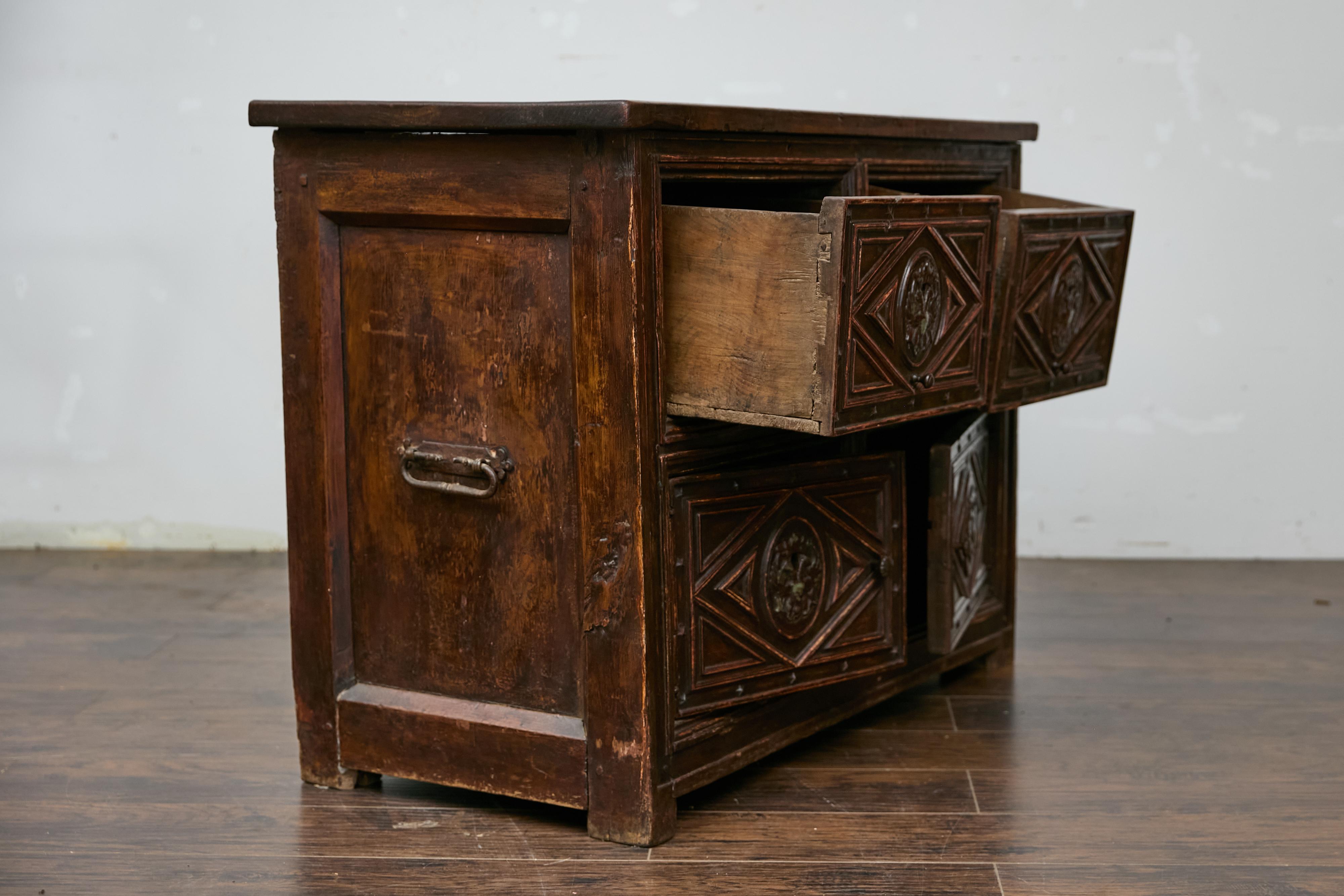 18th Century Spanish Colonial Geometric Front Sideboard with Drawers and Doors 2