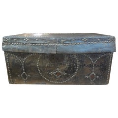 18th Century Spanish Colonial Leather Clad Trunk with Brass Nail Head Detail