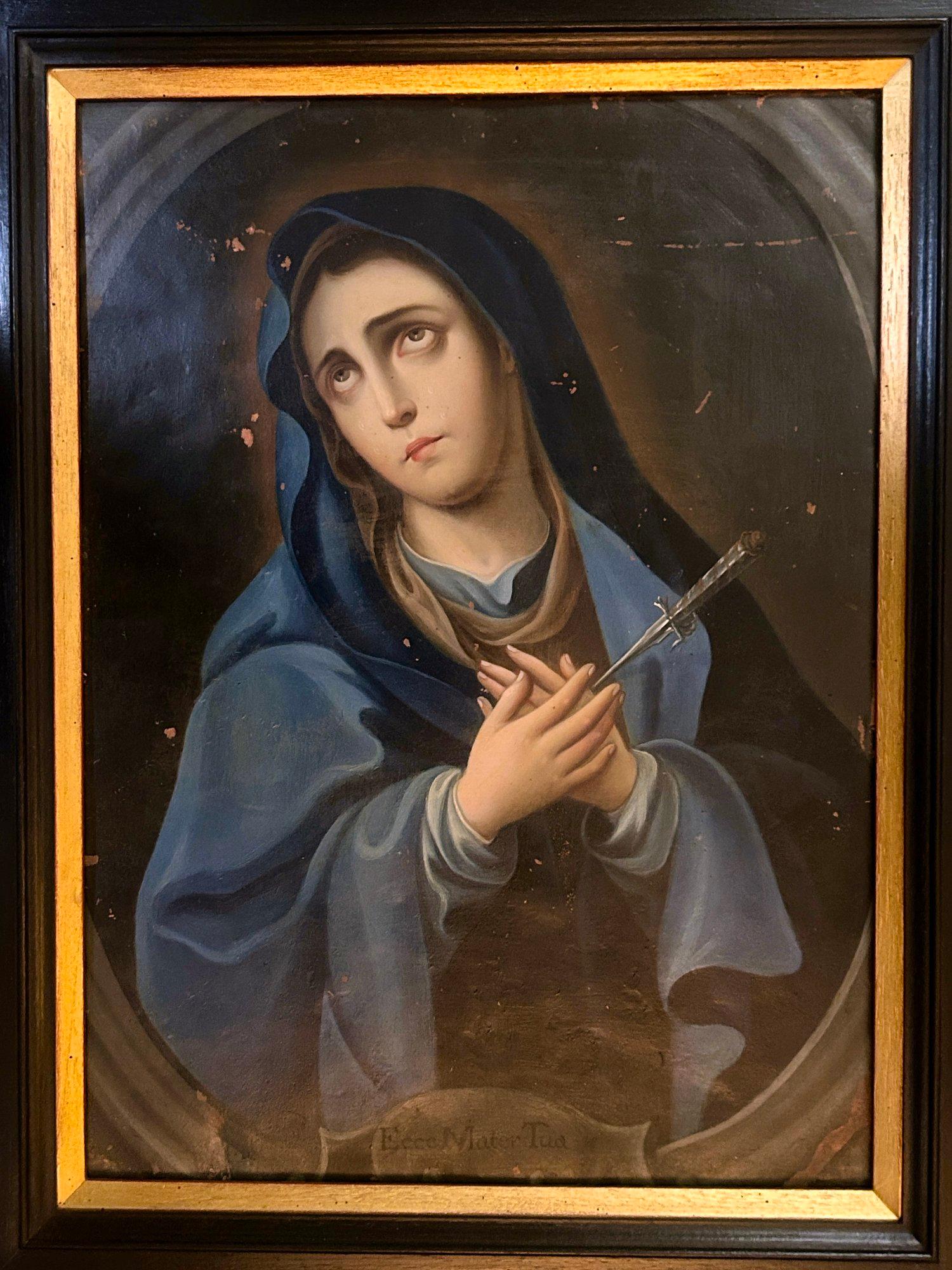Mexicain Peinture à l'huile du XVIIIe siècle de style colonial espagnol intitulée Mater Dolorosa (Notre Dame des Douleurs) en vente
