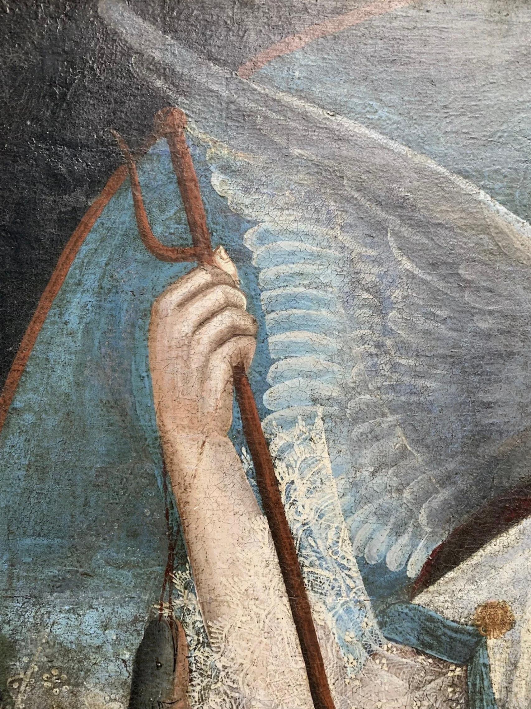 18th Century 18th-century Spanish Colonial oil on canvas depicting Saint Raphael  Archangel For Sale