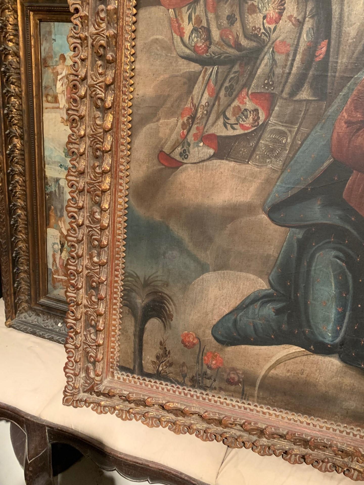 Huile sur toile coloniale espagnole du 18e siècle MARY QUEEN OF HEAVEN en vente 4