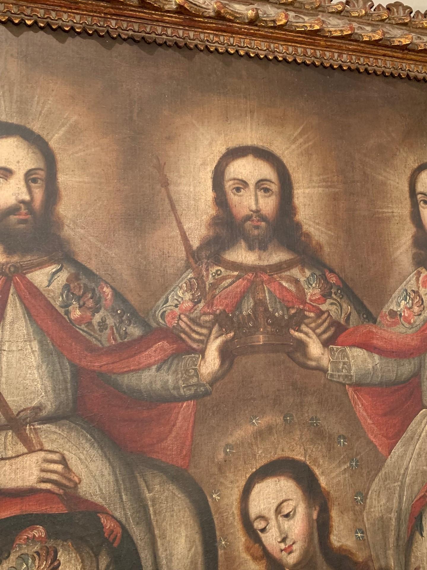 Siglo XVIII Óleo colonial español sobre lienzo MARÍA REINA DEL CIELO en venta 6