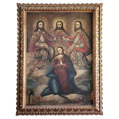 Huile sur toile coloniale espagnole du 18e siècle MARY QUEEN OF HEAVEN